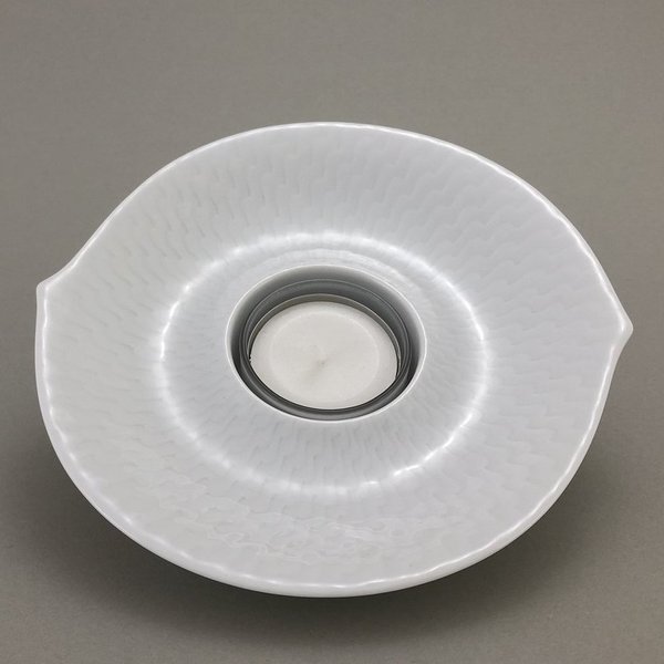 Schale mit Teelicht, Form "Wellenspiel Relief", Weiß
