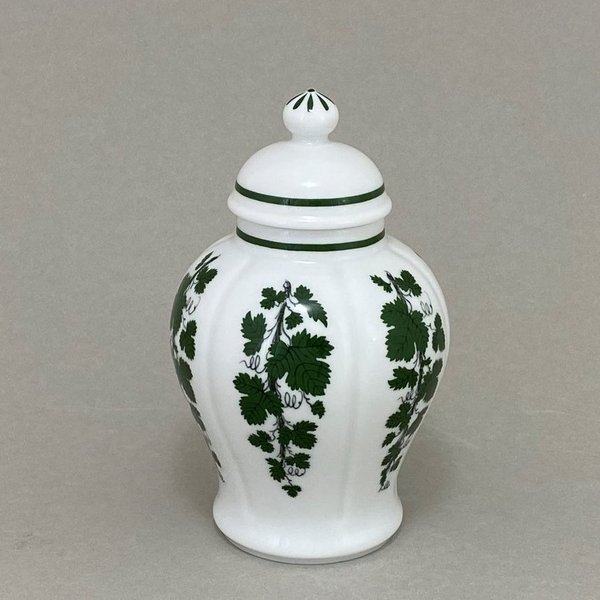 Vase, Form "Neuer Ausschnitt", Voller grüner Weinkranz, weißer Rand, H 14,5 cm