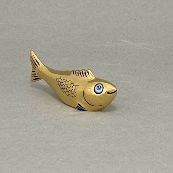 Stäbchenauflage Fisch, Glanzgold mit kobaltblauer Staffage