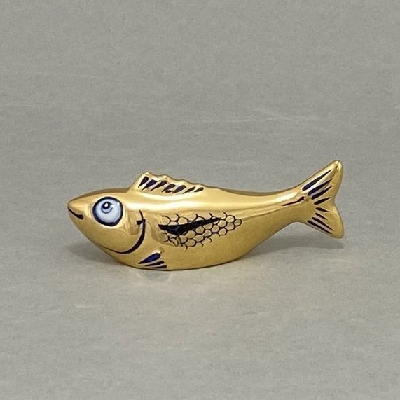 Stäbchenauflage Fisch, Glanzgold mit kobaltblauer Staffage