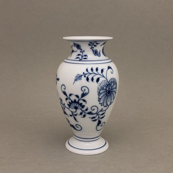 Vase Zwiebelmuster, kobaltblau, weißer Rand, H 14 cm