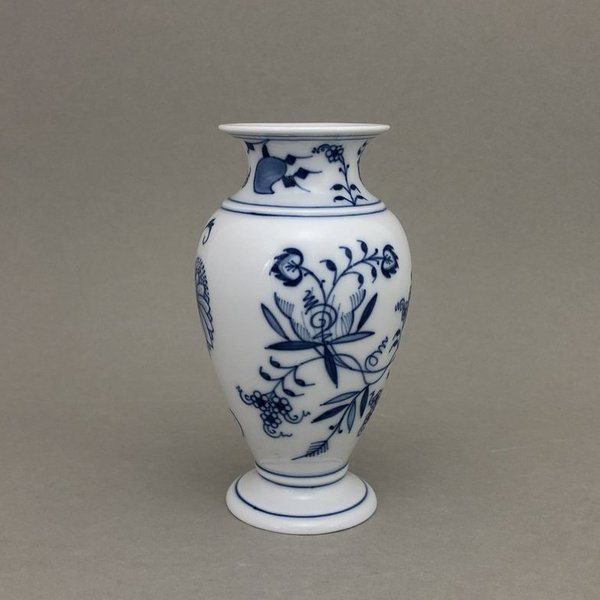 Vase Zwiebelmuster, kobaltblau, weißer Rand, H 14 cm