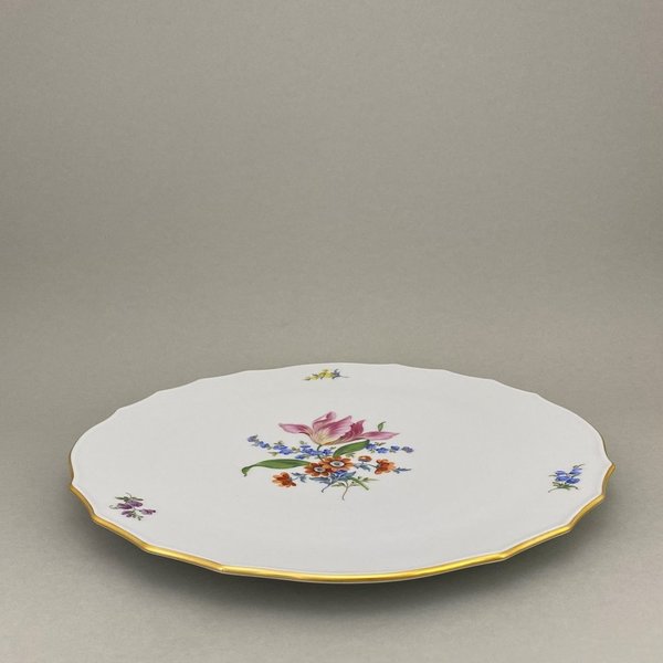 Tortenplatte rund, Form "Neuer Ausschnitt", Vintage Blume 3,Motiv - Tulpe, Goldrand, ø 32 cm