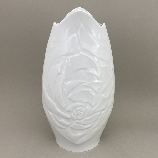 Vase m. Rosenrelief, groß, Weiß, H 34,5 cm