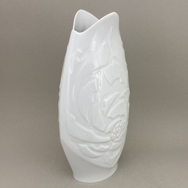 Vase m. Rosenrelief, groß, Weiß, H 34,5 cm