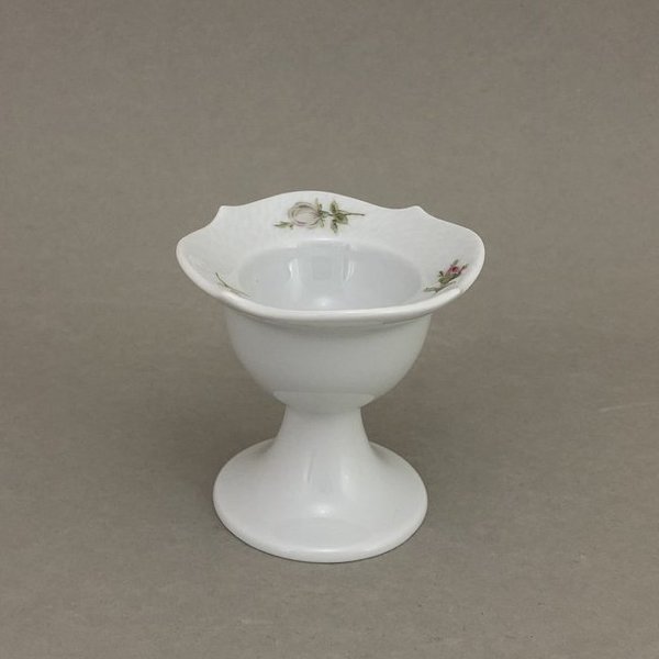 Eierbecher, Form "Wellenspiel Relief", Weiße Rose, purpur Kern, bunt, weißer Rand, H 7 cm