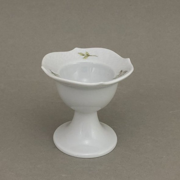 Eierbecher, Form "Wellenspiel Relief", Weiße Rose, purpur Kern, bunt, weißer Rand, H 7 cm
