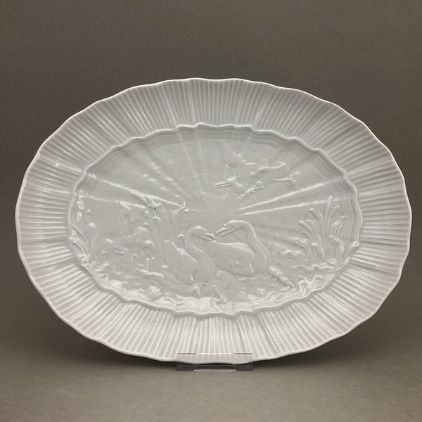Platte, oval, Form "Schwanendessin", Weiß, L 30 cm