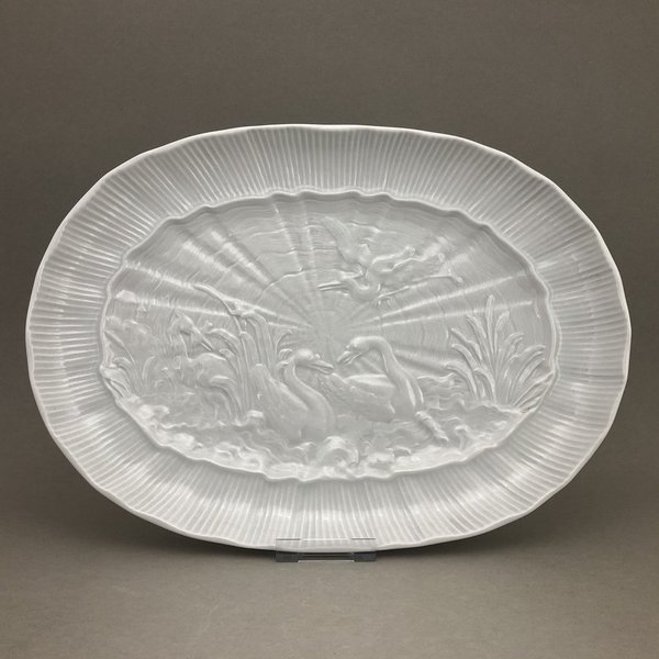 Platte, oval, Form "Schwanendessin", Weiß, L 34 cm