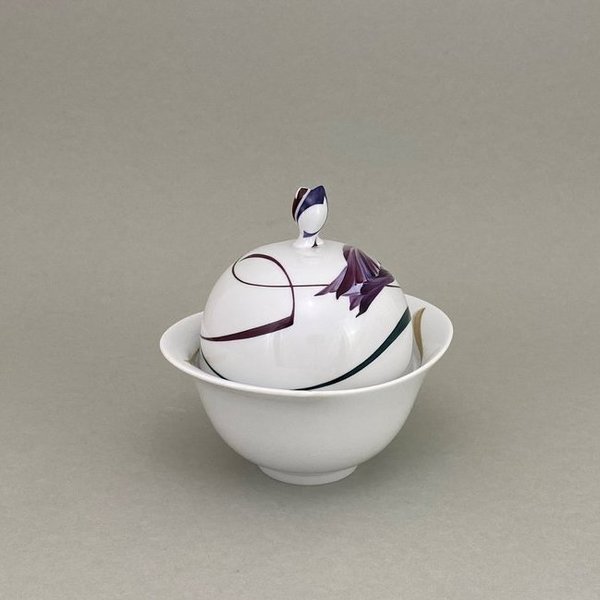 Zuckerdose, Form "Wellenspiel Pur", Tulpe und Mohn, bunt, weißer Rand, V 0,20 l