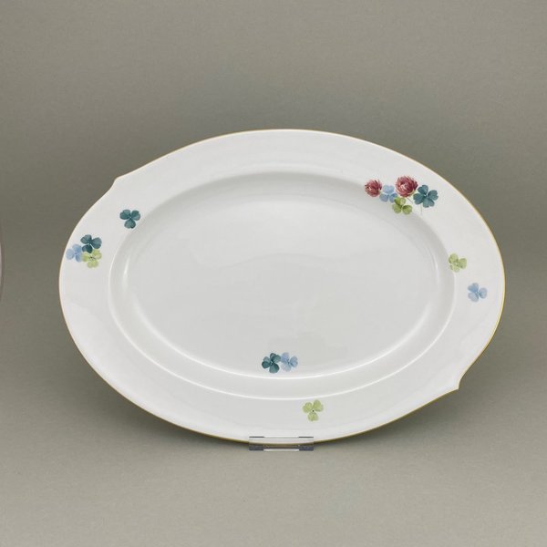 Platte, oval, Form "Wellenspiel Pur", Klee mit Glückskäfer, bunt, Goldrand, L 39 cm