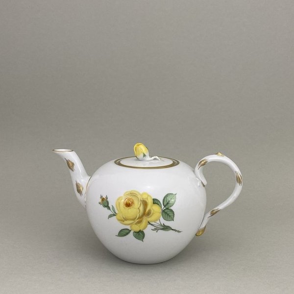 Teekanne, Form "Neuer Ausschnitt", Rose Mitte, gelb, Goldrand, V 0,75 l