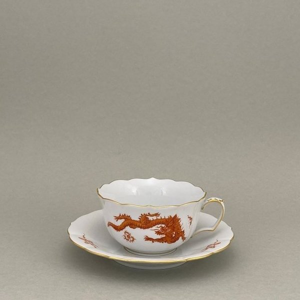 Teetasse m. U., Form "Neuer Ausschnitt", Ming-Drache, Dekorelemente, leicht, rot, Goldrand, V 0,20 l