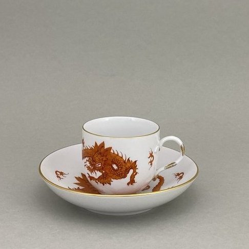 Espressotasse m.U., Form "Glatte Form", Ming-Drache, reich, rot, ohne Kante, Goldrand