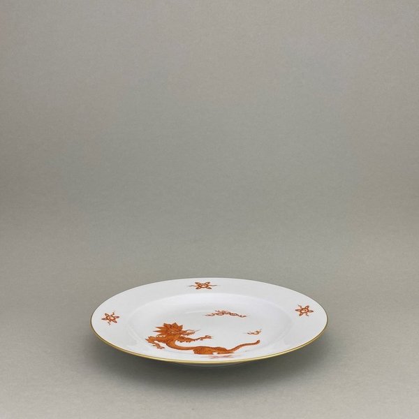 Teller, Form "Glatte Form", Ming-Drache, leicht, rot, ohne Kante, Goldrand, ø 22 cm