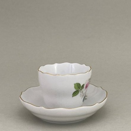 Espressotasse m. U., Form "Neuer Ausschnitt", Weiße Rose mit Purpurkern, Goldrand, V 0,1 l