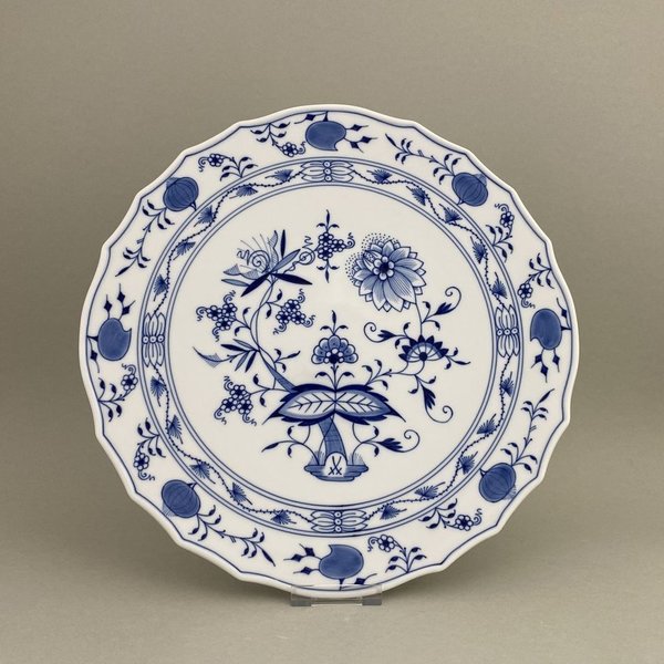 Tortenplatte rund, Form "Neuer Ausschnitt", Zwiebelmuster, kobaltblau, weißer Rand, ø 32 cm