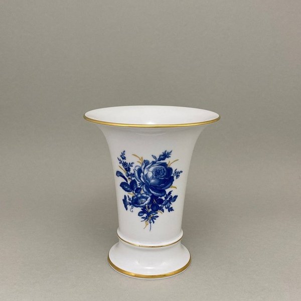Vase, Form "Neuer Ausschnitt", Blumenbukett, kobaltblau, Goldgräser, Goldrand, Aquatinta, H 16 cm
