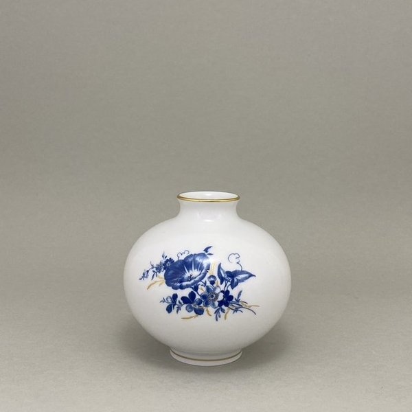 Vase, Form "Neuer Ausschnitt", Blumenbukett, kobaltblau, Goldgräser, Goldrand, Aquatinta, H 10,5 cm