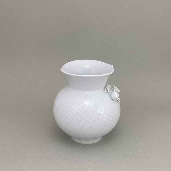 Vase mit Wellenspiel Relief, Belag "Kirsche mit Blüte", Weiß, H 9 cm