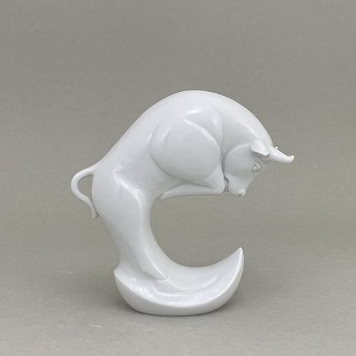 Chinesisches Tierkreiszeichen Büffel, Weiß, H 13 cm