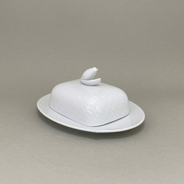 Butterdose, Form "Wellenspiel Relief", Weiß, L 22 cm
