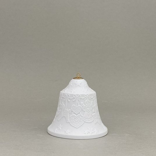 Glocke mit Relief, Lebkuchenkette, Weiß, Biskuit, H 7,5 cm