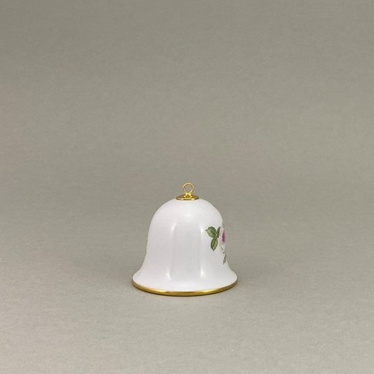 Miniatur-Glocke, Weiße Rose mit Purpurkern, Goldrand, H 5 cm