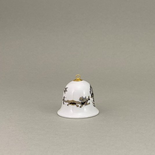Miniatur-Glocke, Reicher Drache, schwarz, goldschattiert, weißer Rand, H 5 cm